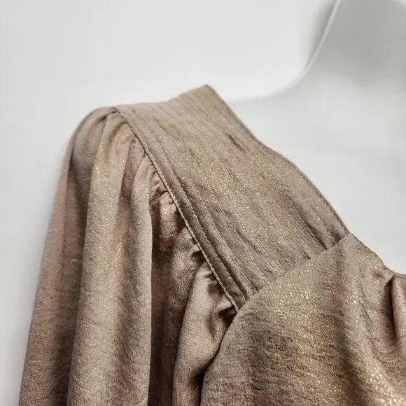 Current Air Champagne Gold Shimmer Balloon Sleeve Bloused Cropped Top Women's S - Picture 8 of 9